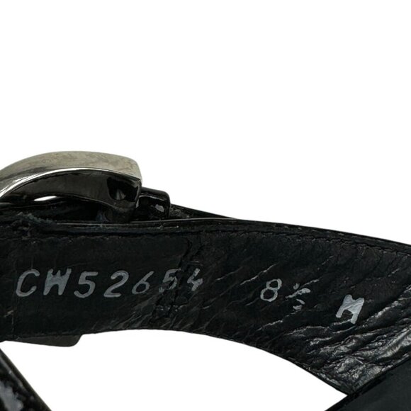 Stuart Weitzman Black Patent Leather Buckle Triangle Cutout Heels Women's SZ 8.5 - Picture 11 of 11